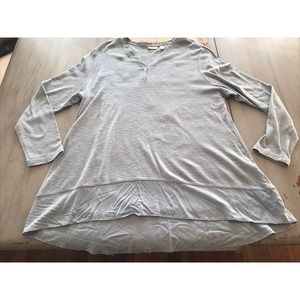 LOGO by Lori Goldstein Blue Slub Knit Tunic Top Mixed Material V Neck Size XL